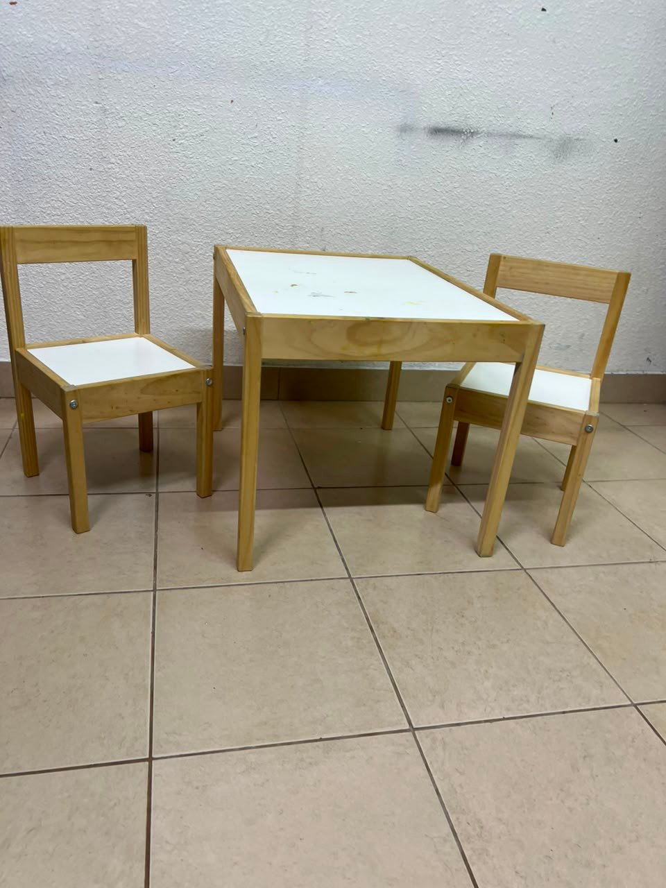 Kids' 3-Piece Wooden Table & Chair Set – Natural Pine Frame with White Laminate Tops – Child-Sized Activity Desk & 2 Chairs for Playroom, Nursery & Bedroom - Image 2