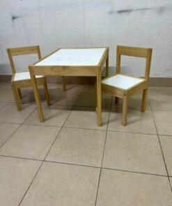 Kids' 3-Piece Wooden Table & Chair Set – Natural Pine Frame with White Laminate Tops – Child-Sized Activity Desk & 2 Chairs for Playroom, Nursery & Bedroom - Image 3