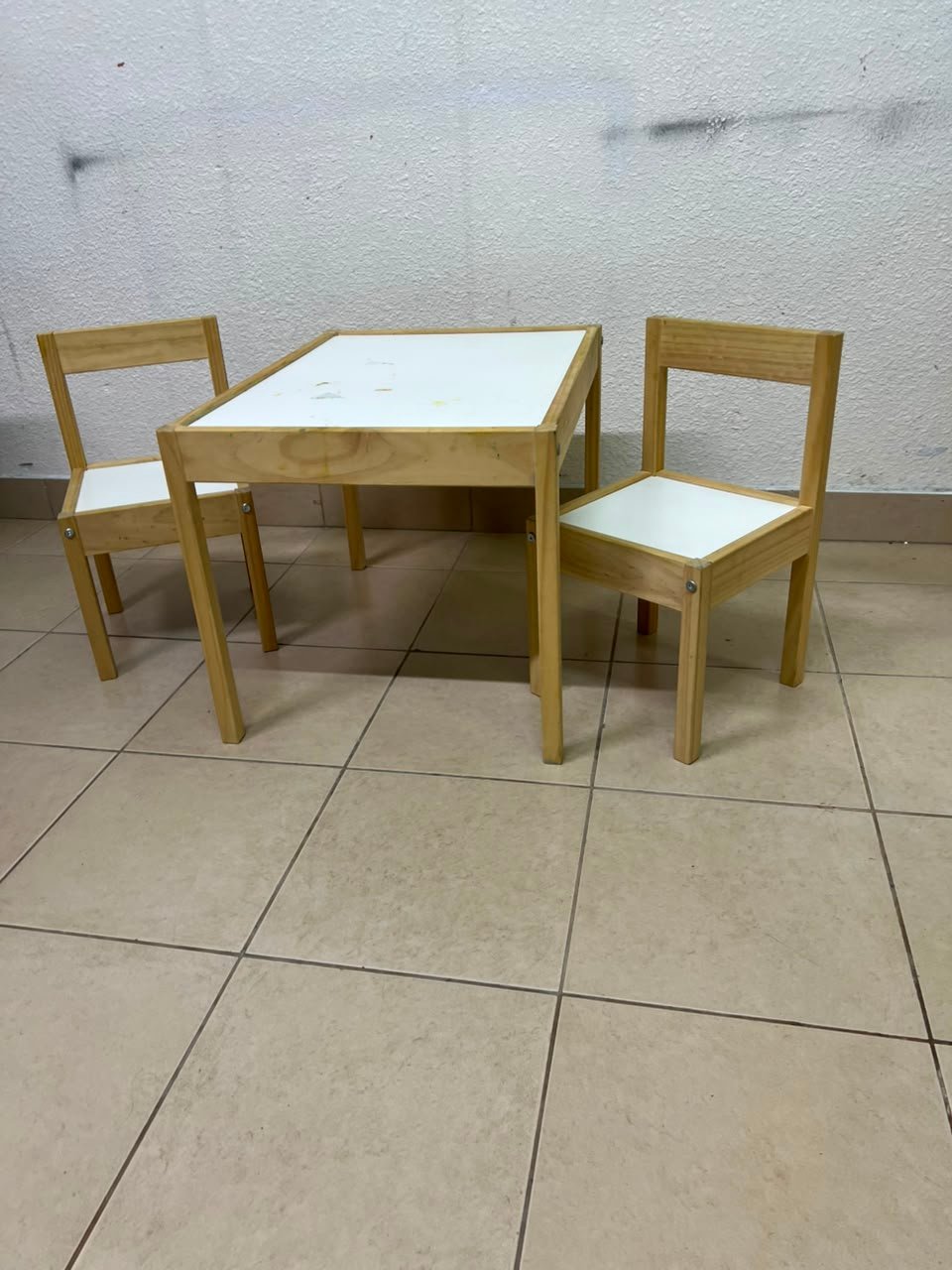 Kids' 3-Piece Wooden Table & Chair Set – Natural Pine Frame with White Laminate Tops – Child-Sized Activity Desk & 2 Chairs for Playroom, Nursery & Bedroom - Image 3