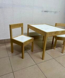 Kids' 3-Piece Wooden Table & Chair Set – Natural Pine Frame with White Laminate Tops – Child-Sized Activity Desk & 2 Chairs for Playroom, Nursery & Bedroom - Image 4