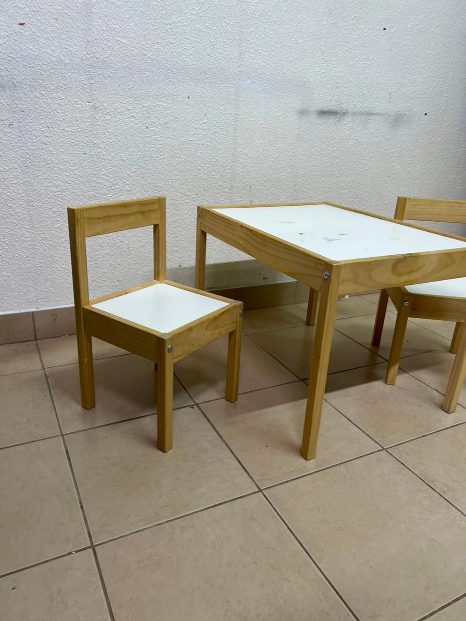 Kids' 3-Piece Wooden Table & Chair Set – Natural Pine Frame with White Laminate Tops – Child-Sized Activity Desk & 2 Chairs for Playroom, Nursery & Bedroom - Image 4