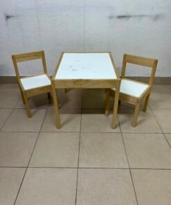 Kids' 3-Piece Wooden Table & Chair Set – Natural Pine Frame with White Laminate Tops – Child-Sized Activity Desk & 2 Chairs for Playroom, Nursery & Bedroom - Image 5