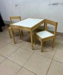 Kids' 3-Piece Wooden Table & Chair Set – Natural Pine Frame with White Laminate Tops – Child-Sized Activity Desk & 2 Chairs for Playroom, Nursery & Bedroom - Image 6