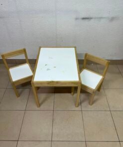 Kids' 3-Piece Wooden Table & Chair Set – Natural Pine Frame with White Laminate Tops – Child-Sized Activity Desk & 2 Chairs for Playroom, Nursery & Bedroom