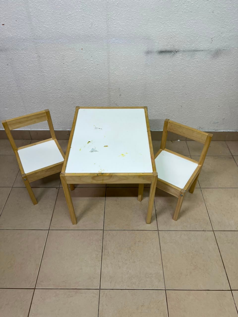 Kids' 3-Piece Wooden Table & Chair Set – Natural Pine Frame with White Laminate Tops – Child-Sized Activity Desk & 2 Chairs for Playroom, Nursery & Bedroom