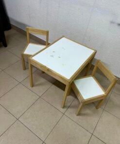Kids' 3-Piece Wooden Table & Chair Set – Natural Pine Frame with White Laminate Tops – Child-Sized Activity Desk & 2 Chairs for Playroom, Nursery & Bedroom - Image 8