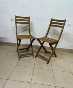 Set of 2 Classic Wooden Folding Chairs – Natural Brown Finish with Slatted Seat & Backrest for Indoor/Outdoor Use - Image 6