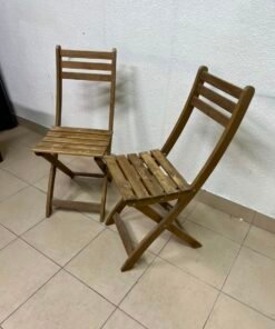Set of 2 Classic Wooden Folding Chairs – Natural Brown Finish with Slatted Seat & Backrest for Indoor/Outdoor Use - Image 8