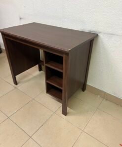 Compact Dark Brown Wooden Writing Desk / Study Table with Attached 3-Tier Side Bookshelf – Space-Saving Home Office Workstation with Storage Shelves - Image 3