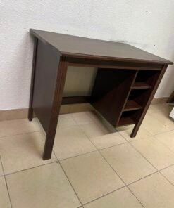 Compact Dark Brown Wooden Writing Desk / Study Table with Attached 3-Tier Side Bookshelf – Space-Saving Home Office Workstation with Storage Shelves - Image 4