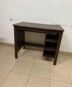 Compact Dark Brown Wooden Writing Desk / Study Table with Attached 3-Tier Side Bookshelf – Space-Saving Home Office Workstation with Storage Shelves - Image 5