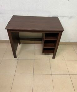 Compact Dark Brown Wooden Writing Desk / Study Table with Attached 3-Tier Side Bookshelf – Space-Saving Home Office Workstation with Storage Shelves - Image 6