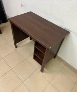 Compact Dark Brown Wooden Writing Desk / Study Table with Attached 3-Tier Side Bookshelf – Space-Saving Home Office Workstation with Storage Shelves - Image 7