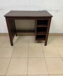 Compact Dark Brown Wooden Writing Desk / Study Table with Attached 3-Tier Side Bookshelf – Space-Saving Home Office Workstation with Storage Shelves - Image 8