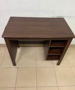 Compact Dark Brown Wooden Writing Desk / Study Table with Attached 3-Tier Side Bookshelf – Space-Saving Home Office Workstation with Storage Shelves - Image 9