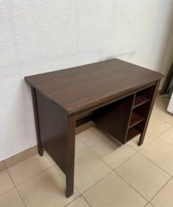 Compact Dark Brown Wooden Writing Desk / Study Table with Attached 3-Tier Side Bookshelf – Space-Saving Home Office Workstation with Storage Shelves - Image 10