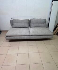 Modern Light Grey Armless 2-Seater Sofa – Minimalist Fabric Loveseat with Plush Cushions & Chrome Metal Legs - Image 2