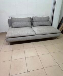 Modern Light Grey Armless 2-Seater Sofa – Minimalist Fabric Loveseat with Plush Cushions & Chrome Metal Legs - Image 4