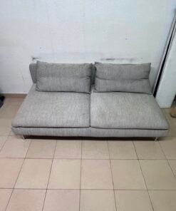 Modern Light Grey Armless 2-Seater Sofa – Minimalist Fabric Loveseat with Plush Cushions & Chrome Metal Legs