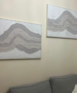 Set of 2 Modern White & Grey 3D Textured Wall Art – Minimalist Plaster Wave Design with Silver Framed Canvas for Living Room & Bedroom - Image 4