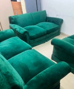 Classic Emerald Green Velvet Sofa Set – 3-Piece Living Room Suite with 2-Seater, Armchair & Loveseat, Plush Rolled Arms - Image 2