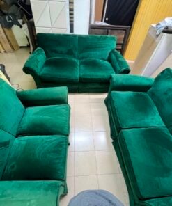 Classic Emerald Green Velvet Sofa Set – 3-Piece Living Room Suite with 2-Seater, Armchair & Loveseat, Plush Rolled Arms - Image 3