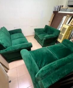 Classic Emerald Green Velvet Sofa Set – 3-Piece Living Room Suite with 2-Seater, Armchair & Loveseat, Plush Rolled Arms - Image 4