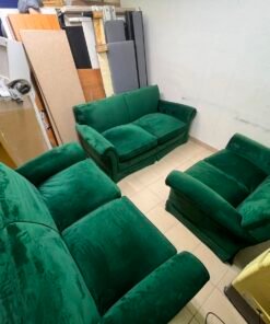 Classic Emerald Green Velvet Sofa Set – 3-Piece Living Room Suite with 2-Seater, Armchair & Loveseat, Plush Rolled Arms - Image 5