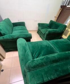 Classic Emerald Green Velvet Sofa Set – 3-Piece Living Room Suite with 2-Seater, Armchair & Loveseat, Plush Rolled Arms - Image 6