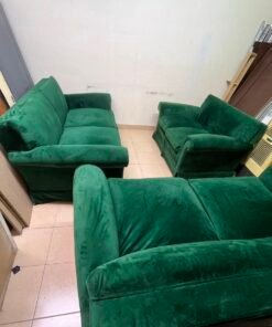Classic Emerald Green Velvet Sofa Set – 3-Piece Living Room Suite with 2-Seater, Armchair & Loveseat, Plush Rolled Arms
