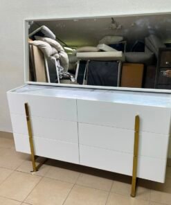 Modern White Dresser with Mirror & Gold Legs – Minimalist 3-Drawer Chest with Sleek Gold Handles for Bedroom & Vanity - Image 3