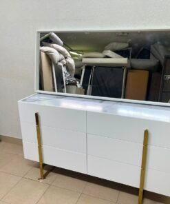 Modern White Dresser with Mirror & Gold Legs – Minimalist 3-Drawer Chest with Sleek Gold Handles for Bedroom & Vanity - Image 5