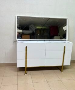 Modern White Dresser with Mirror & Gold Legs – Minimalist 3-Drawer Chest with Sleek Gold Handles for Bedroom & Vanity - Image 8