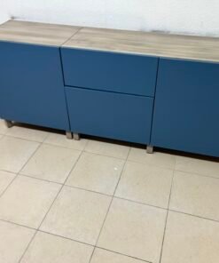 Modern Two-Tone Sideboard / Storage Cabinet – Matte Blue Body with Light Wood Top & Soft-Close Drawers - Image 2