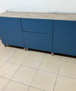 Modern Two-Tone Sideboard / Storage Cabinet – Matte Blue Body with Light Wood Top & Soft-Close Drawers - Image 3