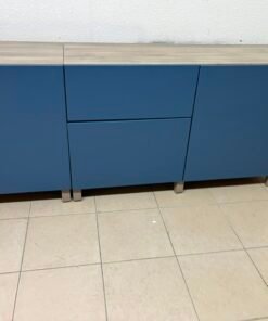Modern Two-Tone Sideboard / Storage Cabinet – Matte Blue Body with Light Wood Top & Soft-Close Drawers