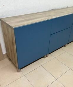 Modern Two-Tone Sideboard / Storage Cabinet – Matte Blue Body with Light Wood Top & Soft-Close Drawers - Image 5