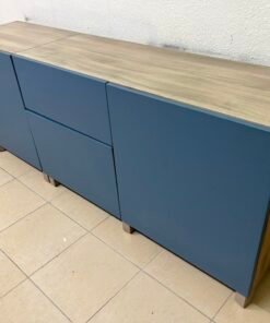 Modern Two-Tone Sideboard / Storage Cabinet – Matte Blue Body with Light Wood Top & Soft-Close Drawers - Image 7