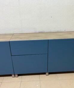 Modern Two-Tone Sideboard / Storage Cabinet – Matte Blue Body with Light Wood Top & Soft-Close Drawers - Image 8