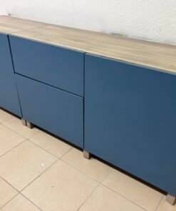 Modern Two-Tone Sideboard / Storage Cabinet – Matte Blue Body with Light Wood Top & Soft-Close Drawers - Image 11