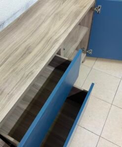 Modern Two-Tone Sideboard / Storage Cabinet – Matte Blue Body with Light Wood Top & Soft-Close Drawers - Image 12