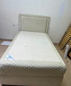 Classic Single Bed Frame with Cream Upholstered Headboard & Floral Quilted Mattress – Solid Bedroom Set with Divan Base - Image 3