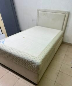 Classic Single Bed Frame with Cream Upholstered Headboard & Floral Quilted Mattress – Solid Bedroom Set with Divan Base - Image 4
