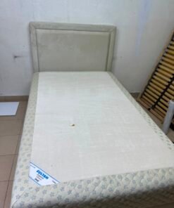 Classic Single Bed Frame with Cream Upholstered Headboard & Floral Quilted Mattress – Solid Bedroom Set with Divan Base - Image 5