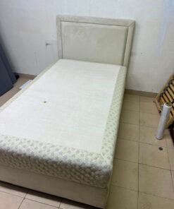 Classic Single Bed Frame with Cream Upholstered Headboard & Floral Quilted Mattress – Solid Bedroom Set with Divan Base - Image 6