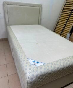 Classic Single Bed Frame with Cream Upholstered Headboard & Floral Quilted Mattress – Solid Bedroom Set with Divan Base - Image 2