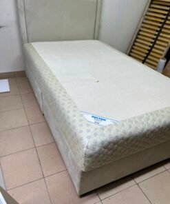 Classic Single Bed Frame with Cream Upholstered Headboard & Floral Quilted Mattress – Solid Bedroom Set with Divan Base - Image 8