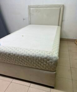 Classic Single Bed Frame with Cream Upholstered Headboard & Floral Quilted Mattress – Solid Bedroom Set with Divan Base - Image 11