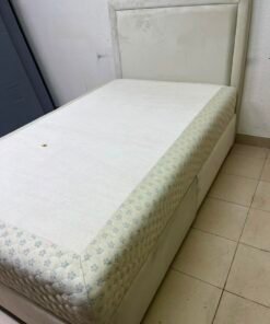 Classic Single Bed Frame with Cream Upholstered Headboard & Floral Quilted Mattress – Solid Bedroom Set with Divan Base - Image 12