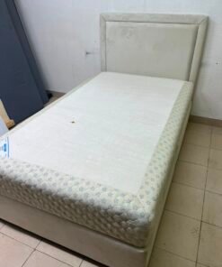 Classic Single Bed Frame with Cream Upholstered Headboard & Floral Quilted Mattress – Solid Bedroom Set with Divan Base - Image 13